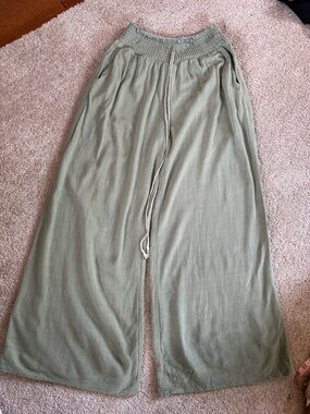 Mahina Sage Green Linen Blend Wide Leg Pants Size S